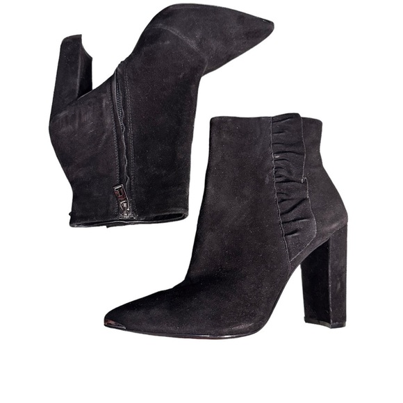 Ted Baker Frillis Suede Black Women’s Ankle Booties Block 4” Heel Pointed Toe 9 - Picture 13 of 14